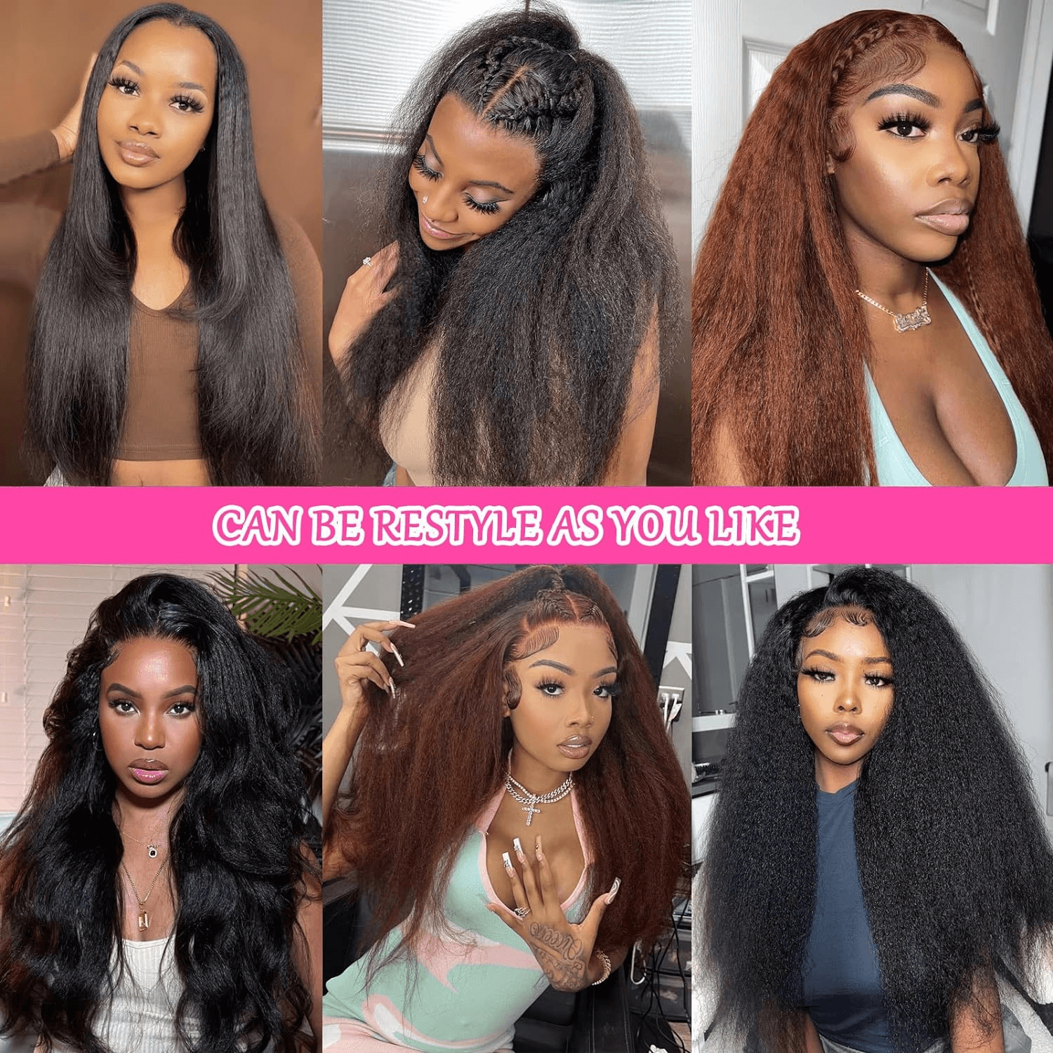 Wesface Full Lace Frontal Wig Kinky Straight Lace Front Wig Human Hair Pre Plucked 180 Density Yaki Straight Transparent Lace Wig 12A Brazilian Virgin Human Hair Wigs for Black Women
