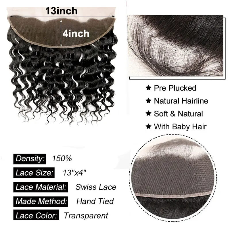 Wesface Deep Wave 4 Bundles Hair Weft With 13x4 Lace Frontal Human Hair