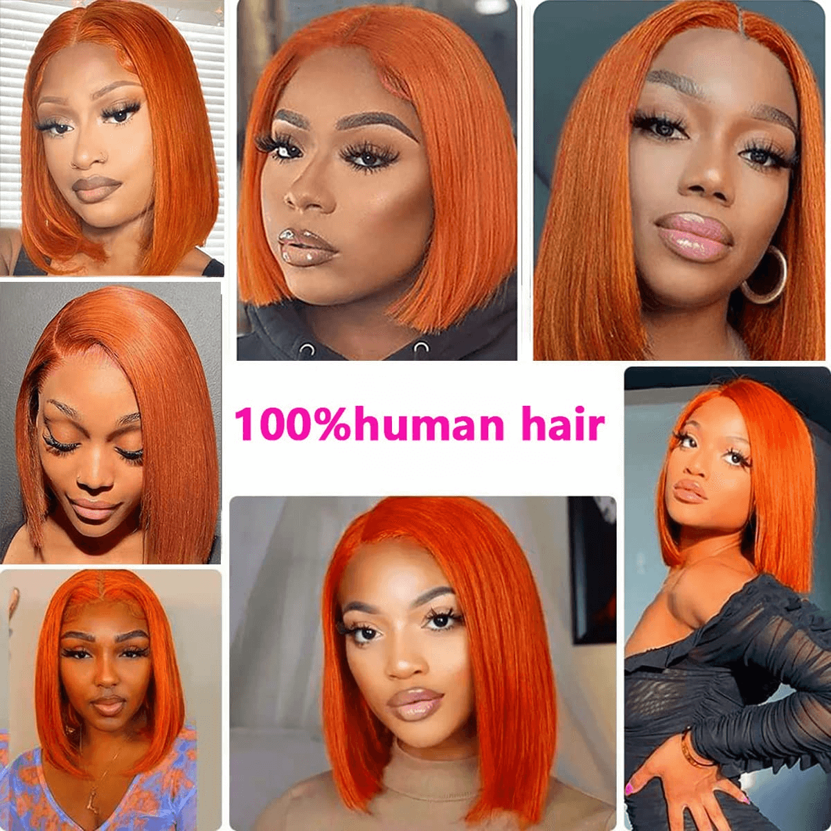 Wesface Ginger Lace Closure Wigs Bob Wig 4x4 Closure Glueless Wigs Human Hair Pre Plucked, Color