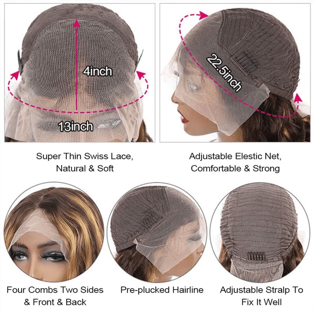 Wesface Highlight Bob Wig Honey Blonde 13x4 Transparent Lace Front Wig Human Hair Short Curly Bob Wigs Pre Plucked With Baby Hair Deep Wave Lace Front Wig 180% Density Super Soft P4/27 Color
