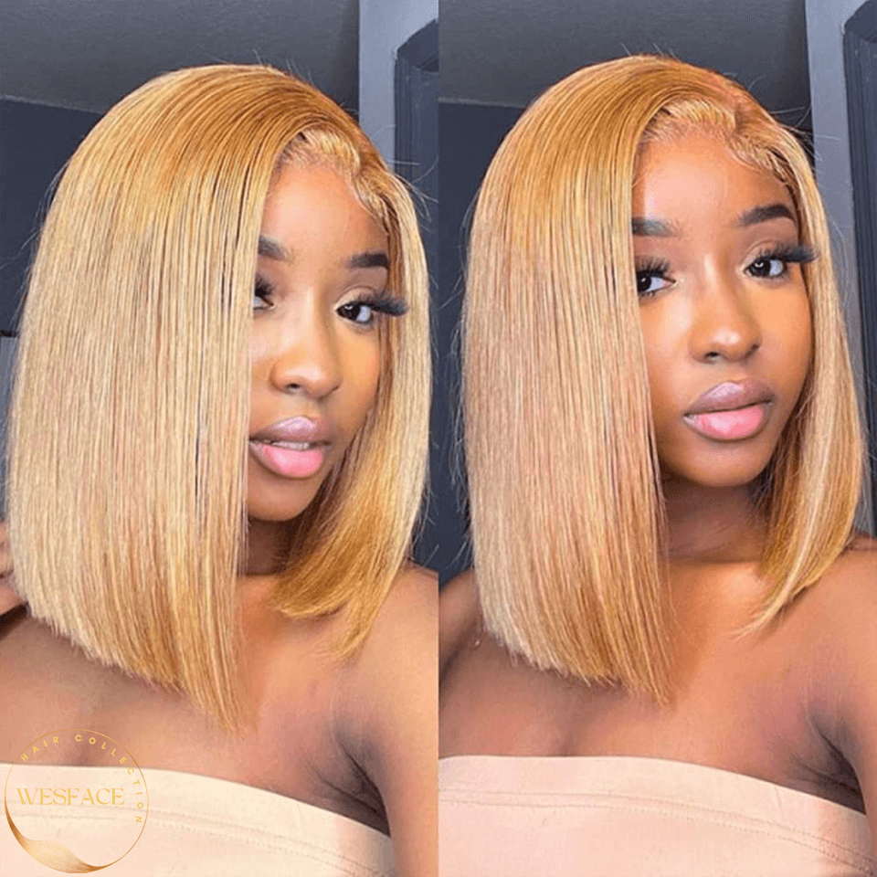 Wesface Honey Blonde Bob Wig Cabelo Humano 13x4 Lace Front Bob Perucas para Mulheres Pré-Plucked Cabelo Humano Liso Curto Bob Perucas