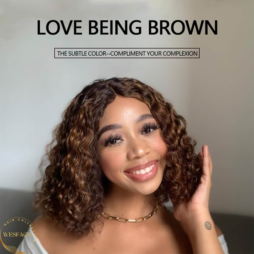 Wesface Brown Curly Bob Wig Human Hair Lace Closure Wigs 12A Glueless Wigs Human Hair Pre Plucked 4x4 Transparent Short Chocolate Brown Water Wave Human Hair Wigs for Women