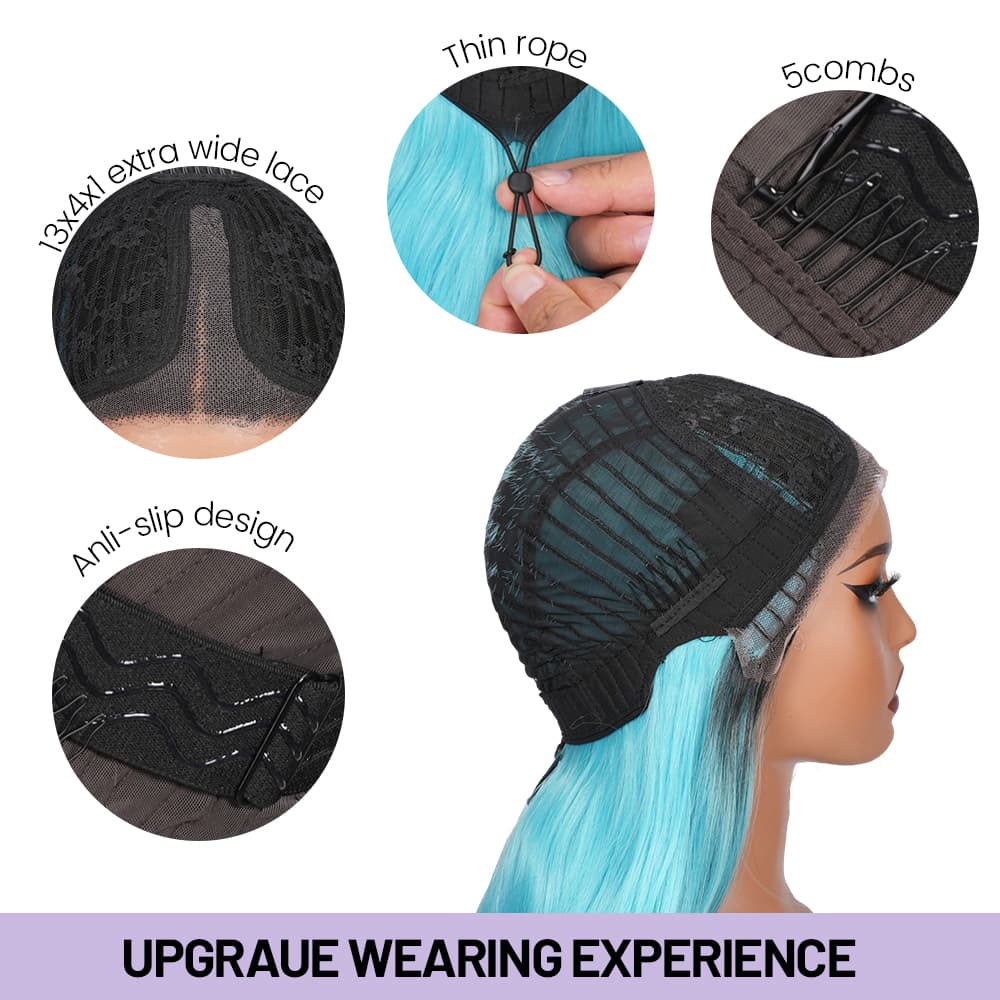 Wigaga 28 Inch Ombre Teal Black Body Wave Wig, 13x4x1 HD Lace Glueless T-Part Lace Front Synthetic Wig for Women, Pre-Plucked Natural Hairline with Baby Hair, 200% Density, Soft Lightweight Heat-Resistant Premium Fiber