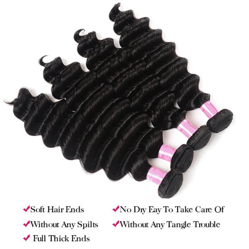 Wesface Deep Wave 4 Bundles Hair Weft With 13x4 Lace Frontal Human Hair