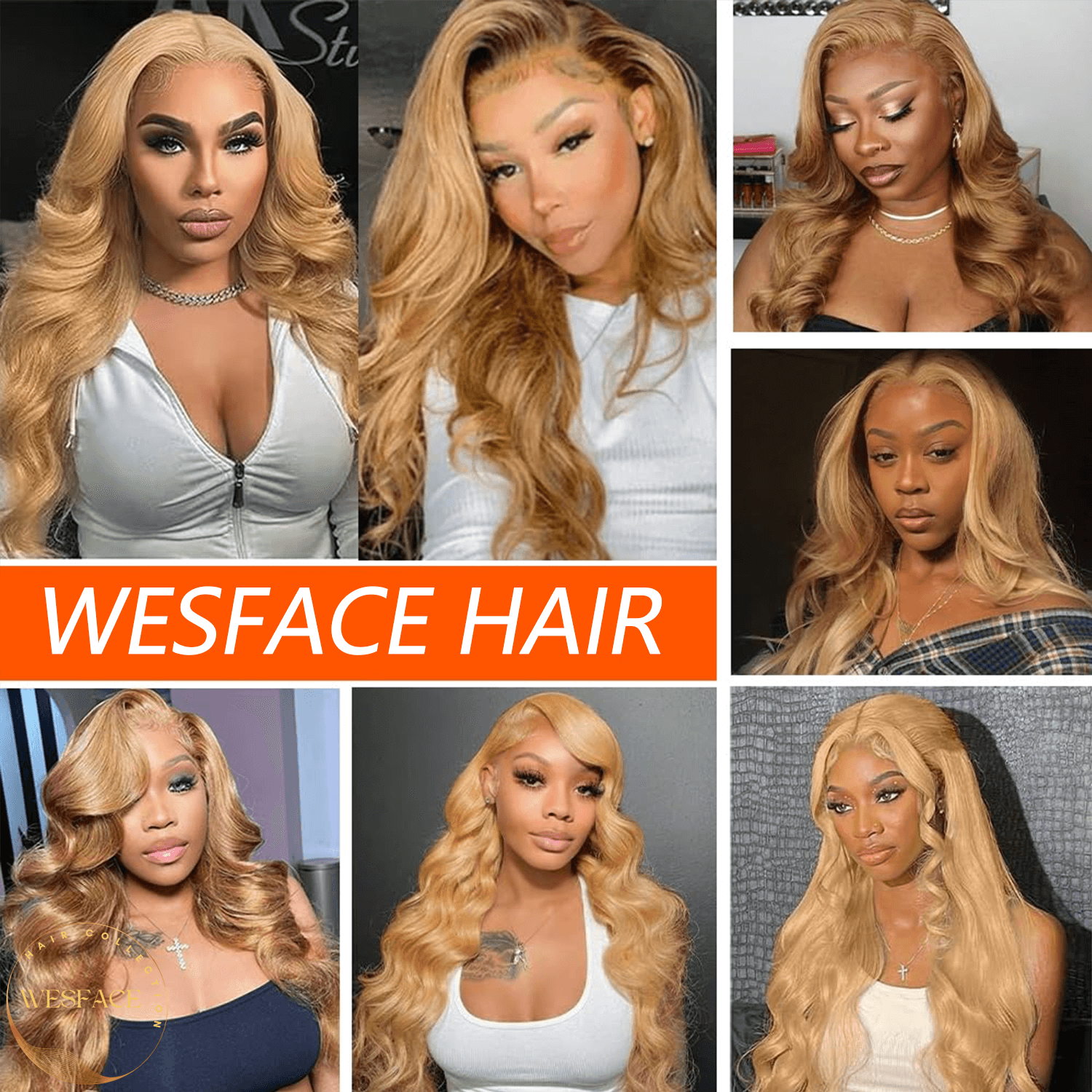 Wesface Honey Blonde Lace Front Wig Cabelo Humano Onda Corporal 13x4 Lace Frontal Perucas de Cabelo Humano Pré-Plucked com Cabelo de Bebê 180% Densidade Perucas Sem Cola 27