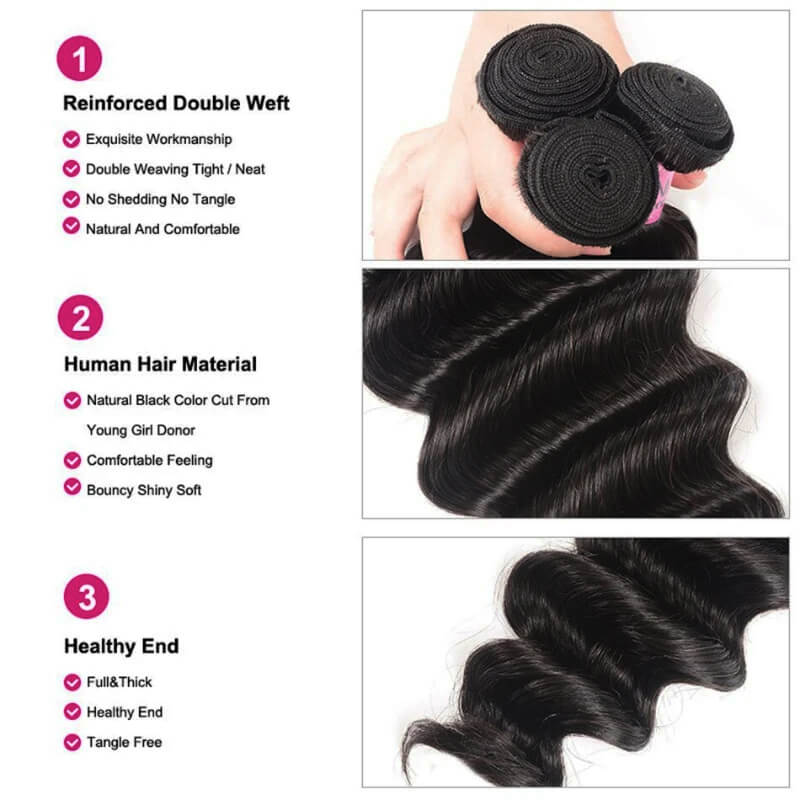 Wesface Deep Wave 4 Bundles Hair Weft With 13x4 Lace Frontal Human Hair