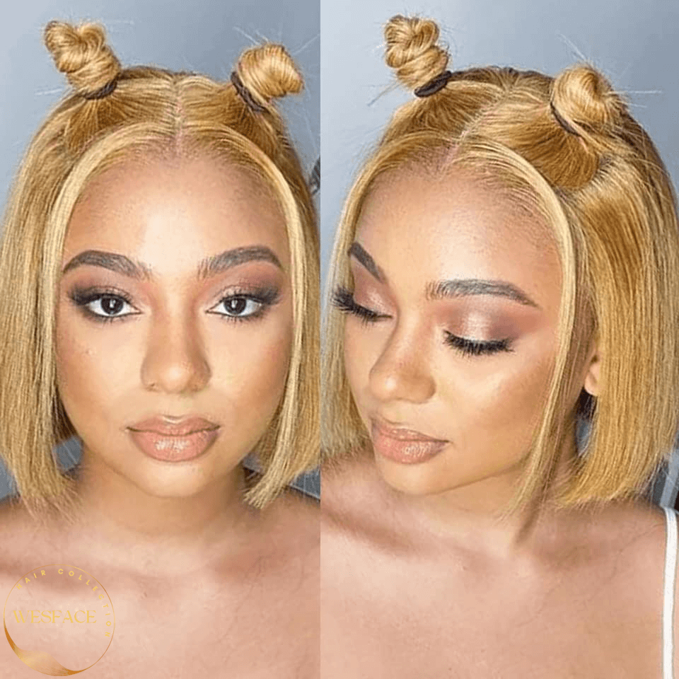 Wesface Honey Blonde Bob Wig Cabelo Humano 13x4 Lace Front Bob Perucas para Mulheres Pré-Plucked Cabelo Humano Liso Curto Bob Perucas