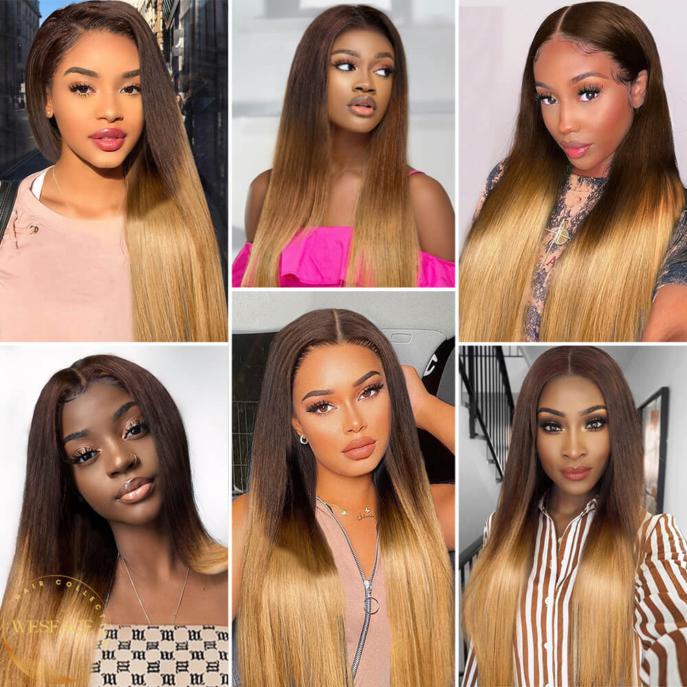 Wesface T2/27 Ombre Lace Front Wig pré-arrancado Glueless Highlight Ombre Long Straight Lace Front Wigs