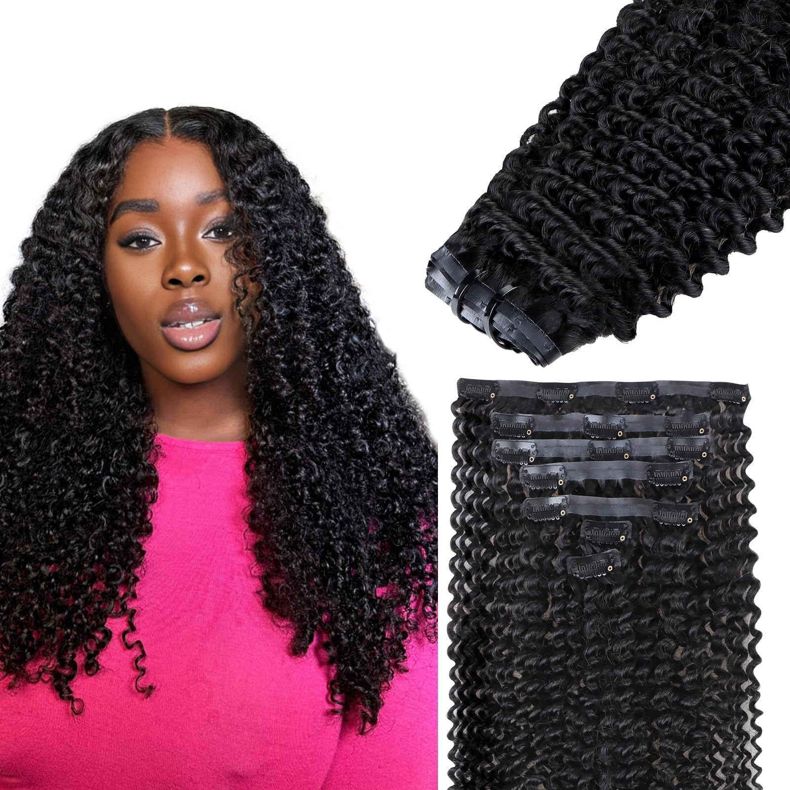 Kinky Curly 7Pcs Clip in Hair Extensions Cabelo Virgem Brasileiro Natural Profundo Kinky Curly Clip Ins para Mulheres Negras Clip In Human Hair Extensions Trama Dupla