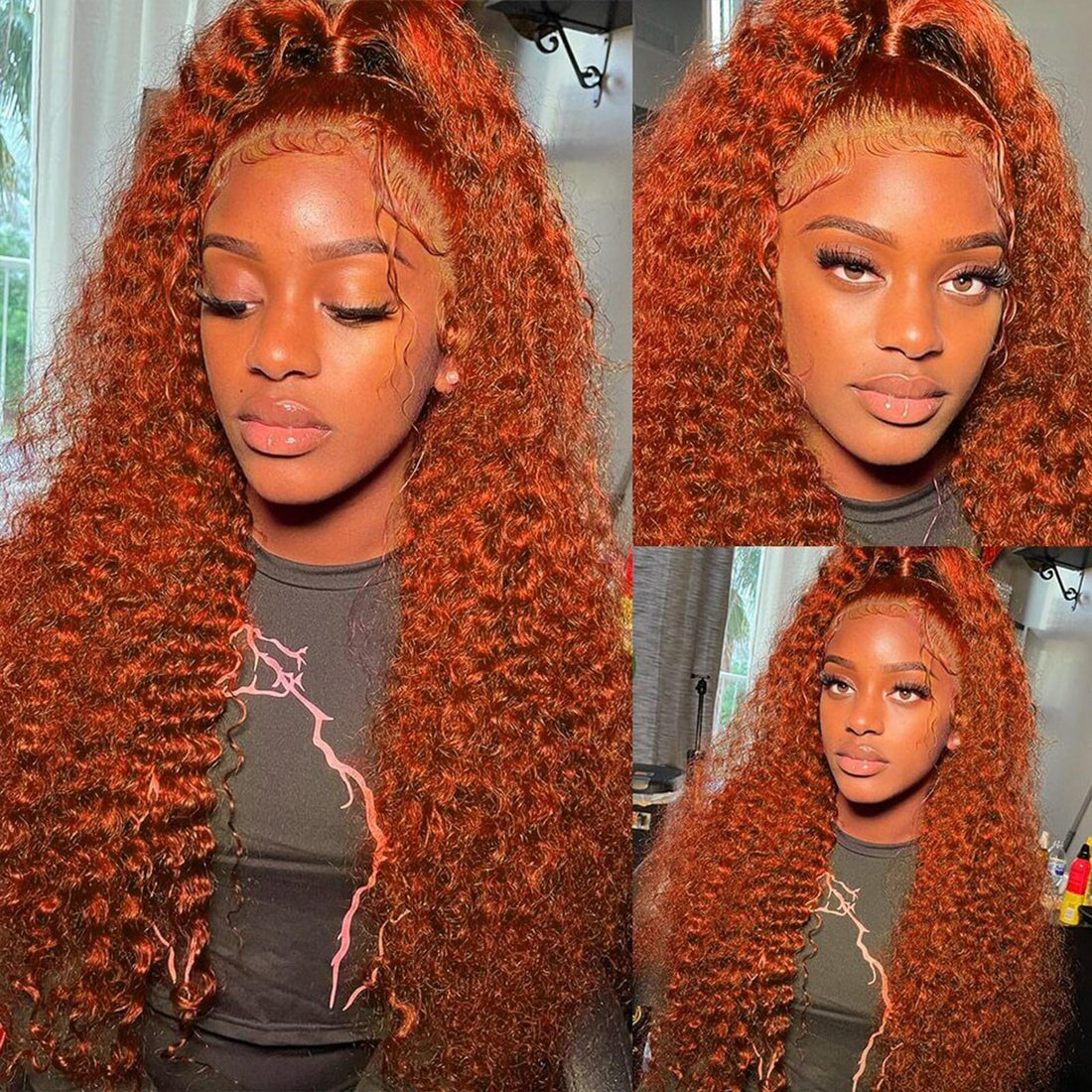 Wesface Ginger Orange Curly Hair 13x4 Transparent Lace front Wig Bleached knots Preplucked