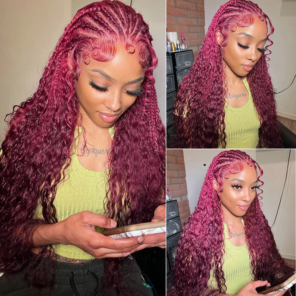 Wesface Hair 99J Burgundy Deep Wave 13x6 Transparent Lace Frontal Wigs Red Colored  Human Hair Wigs For Women