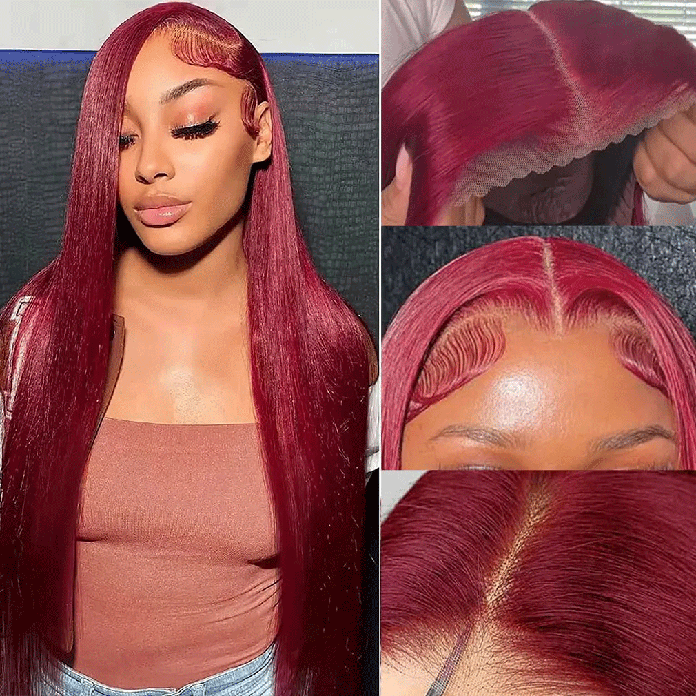 Wesface Glueless 99J Straight Wig 5x7 HD Pre-Cut Ready To Go Glueless Human Hair Wigs For Women