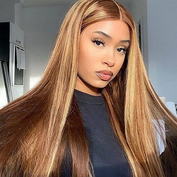 p4/27 Highlight Straight Pre-cut 9x7 Lace Wig Undetectable HD Lace Bleach Knots 100% Real Gluelessly Install