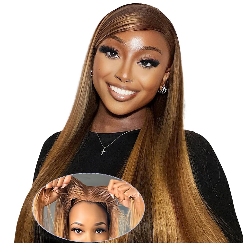 p4/27 Highlight Straight Pre-cut 9x7 Lace Wig Undetectable HD Lace Bleach Knots 100% Real Gluelessly Install