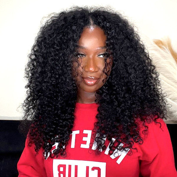 【Without Leave-Out】Wesface Water Wave V Part Wig Human Hair Curly V Part Wig WearGo Glueless Wig Natural Black Human Hair Wig