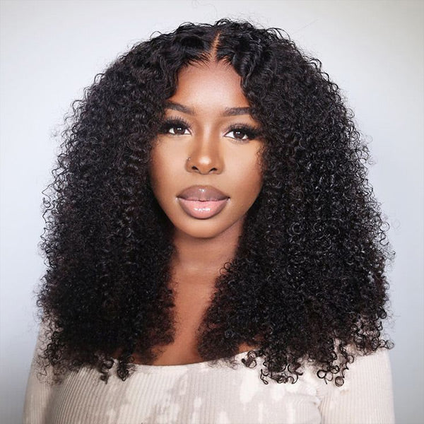 【Without Leave-Out】Wesface Water Wave V Part Wig Human Hair Curly V Part Wig WearGo Glueless Wig Natural Black Human Hair Wig