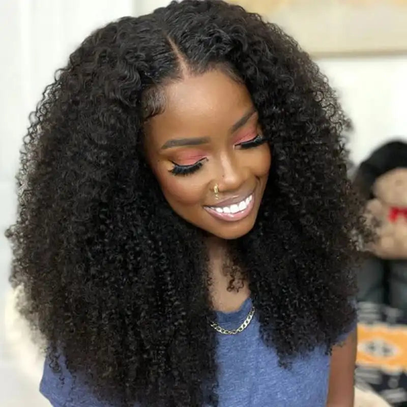 Wesface 180% Density V Shape Wig Afro Curly Human Hair V Part Wig Short Curly Machine Made No Leave Out New V Part Wigs For Women