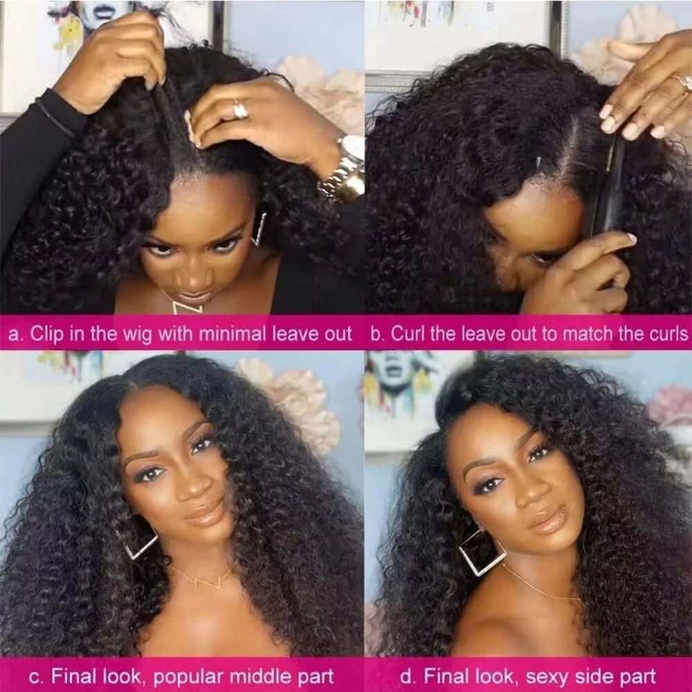 Wesface 180% Density V Shape Wig Afro Curly Human Hair V Part Wig Short Curly Machine Made No Leave Out New V Part Wigs For Women