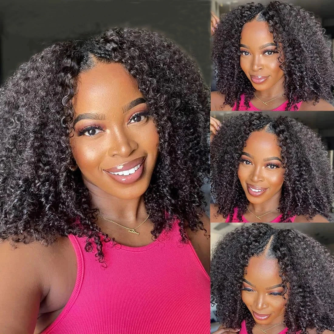 Wesface 180% Density V Shape Wig Afro Curly Human Hair V Part Wig Short Curly Machine Made No Leave Out New V Part Wigs For Women