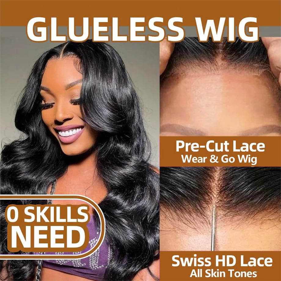 Wesface Body Wave 5x7 Glueless Wig 12A Brazilian Human Remy Hair Wear To Go Lace Closure Wigs 180 Density Pre Plucked Cut