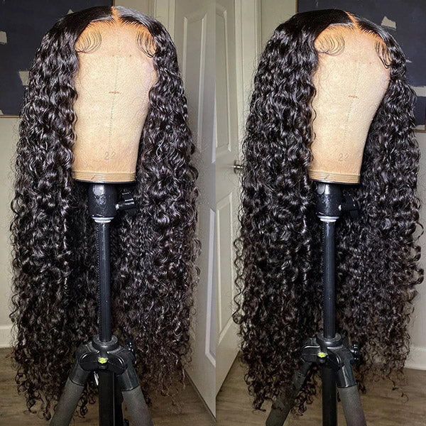 Wesface Deep Curly 13x4 Lace Front Wig Upgrade Glueless Wig Natural Black Transparent Lace Human Hair Wig