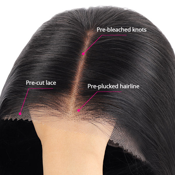 Wesface Ready to Wear Go Glueless Wig Straight 5x5 HD Lace Frontal Wig Human Hair Bob Wig 6x4 Transparent HD Lace Front Closure Wig