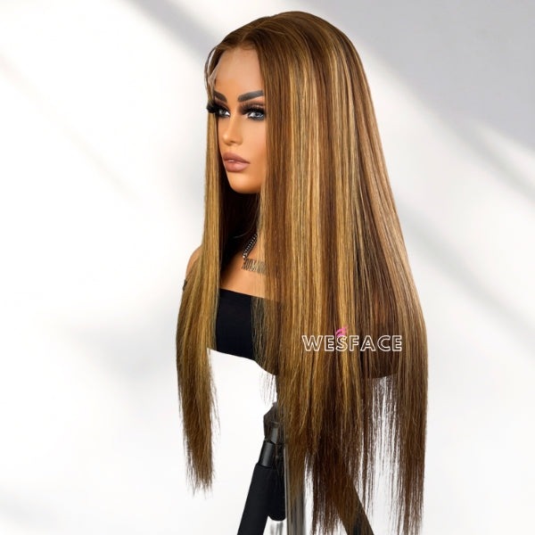 Promoção relâmpago Wesface P4/27 Destaque Cor Liso Pré-arrancado Peruca sem cola 180% Densidade Cabelo humano