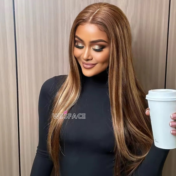 Flash Sale Wesface P4/27 Highlight Color Straight Pre Plucked Glueless Wig 180% Density Human Hair
