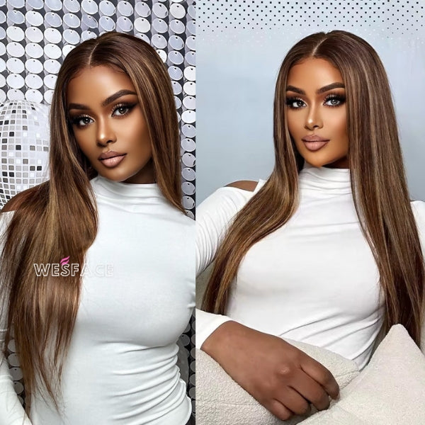 Flash Sale Wesface P4/27 Highlight Color Straight Pre Plucked Glueless Wig 180% Density Human Hair