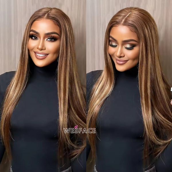 Flash Sale Wesface P4/27 Highlight Color Straight Pre Plucked Glueless Wig 180% Density Human Hair