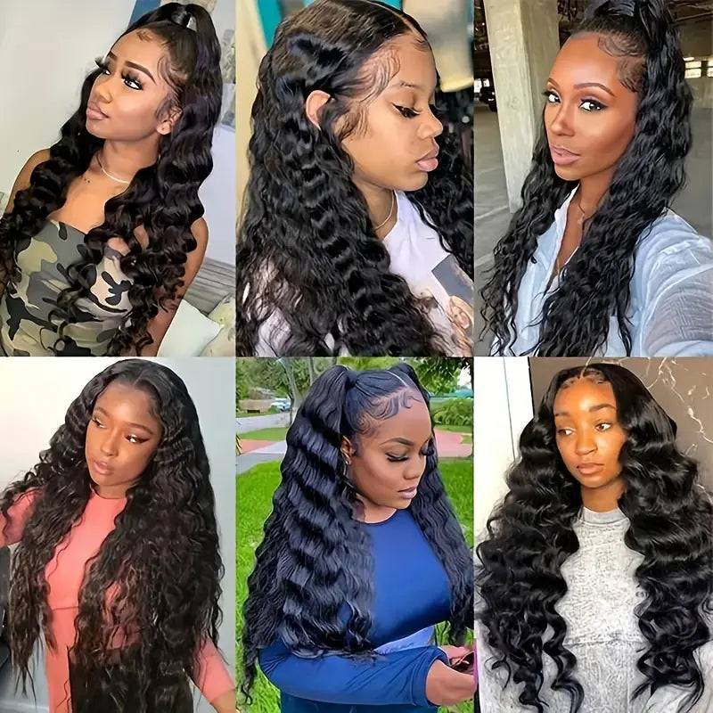 Wesface Loose Deep Wave 13x6 Lace Front Wig Natural Black Human Hair Wig
