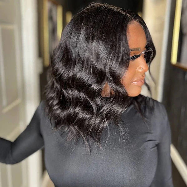 Pay 1 Get 2 Body Wave Natural Black 13x4 Lace Wig+4x4 Lace Bob Wig 180% Density