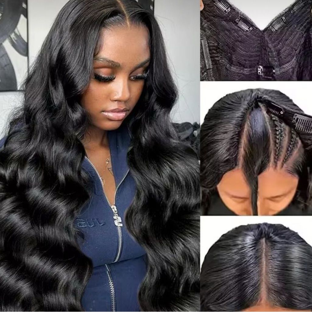 【Without Leave-Out】Wesface Water Wave V Part Wig Human Hair Curly V Part Wig WearGo Glueless Wig Natural Black Human Hair Wig