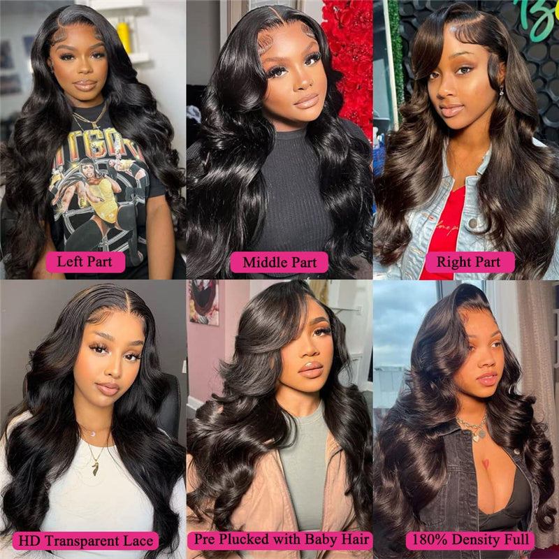 Wesface Body Wave 13x4 HD Lace Front Wig Natural Black Human Hair Wig