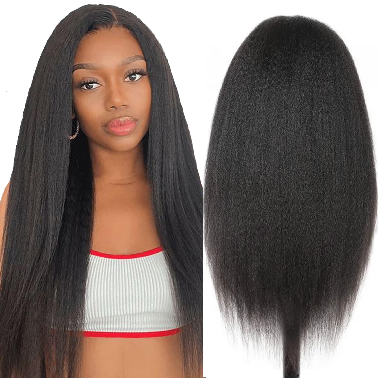 Wesface Kinky Straight 13x6 Lace Front Wig Natural Black Human Hair Wig