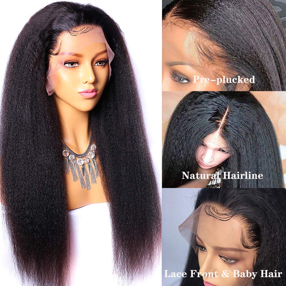 Wesface Kinky Straight 13x6 Lace Front Wig Natural Black Human Hair Wig