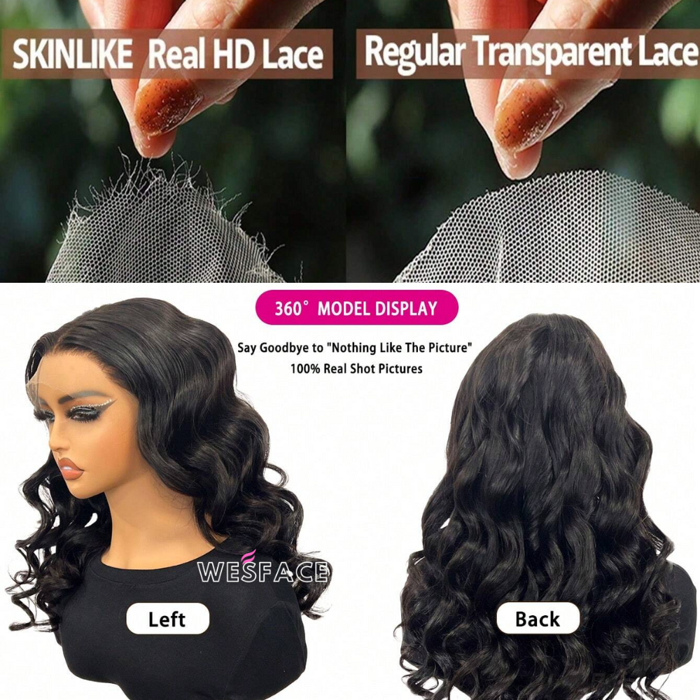 Wesface Loose Body Wave 13x6 HD Lace Front Wig Natural Black Human Hair Wig