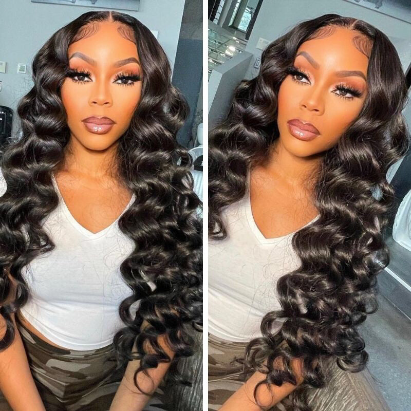 Wesface Loose Wave 13x4 HD Lace Front Wig Natural Black Human Hair Wig