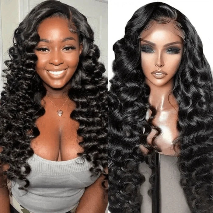 Wesface Loose Wave 13x4 HD Lace Front Wig Natural Black Human Hair Wig