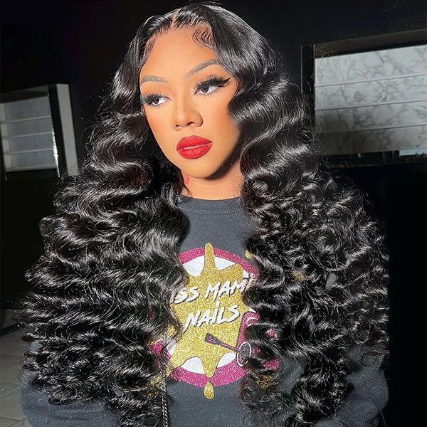 Wesface Loose Wave 13x4 HD Lace Front Wig Natural Black Human Hair Wig