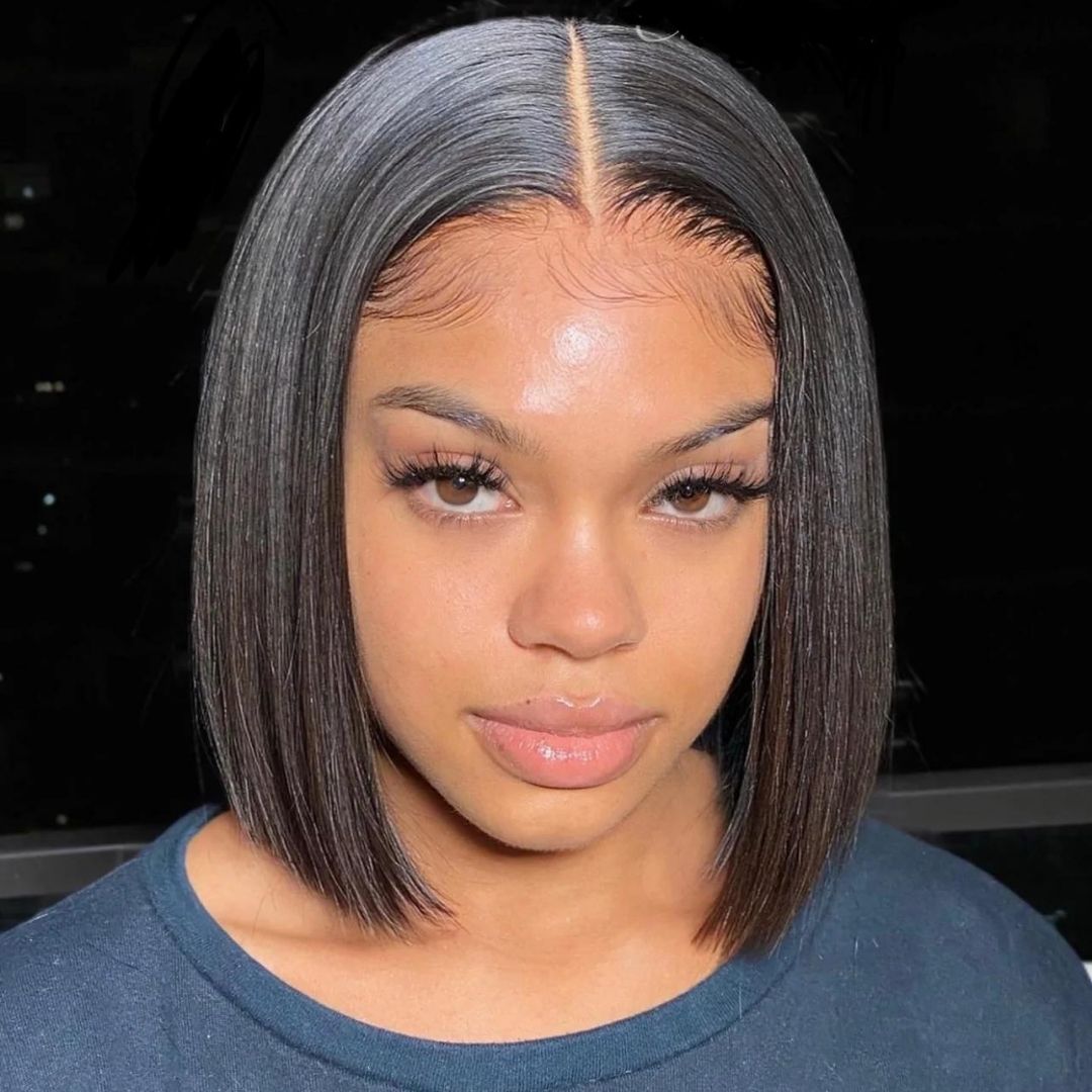 Wesface Short Bob Straight Wear Go 4x4 Pre-Cut Lace Wig Lace Closure Glueless Human Hair Wig 180% Density