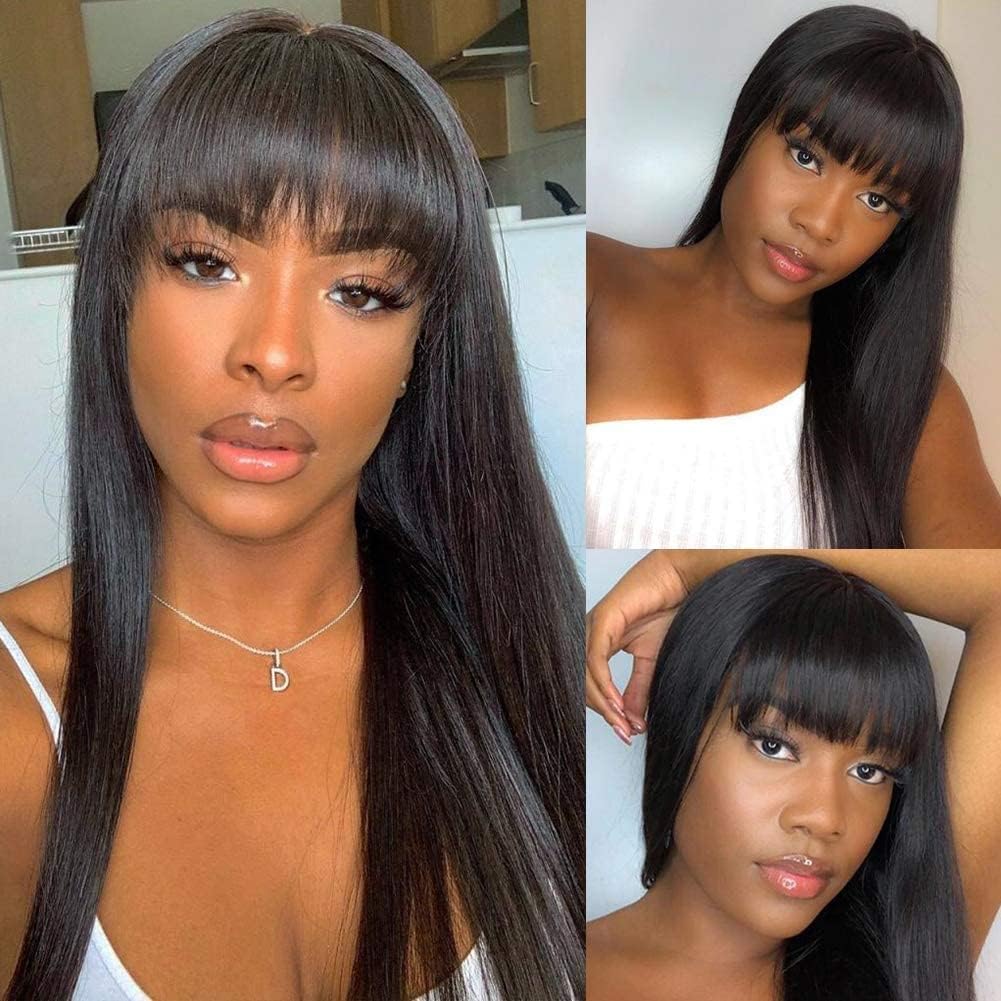 Wesface Straight Wig with Bangs Wear&Go Glueless Wig Virgin Human Hair Wigs
