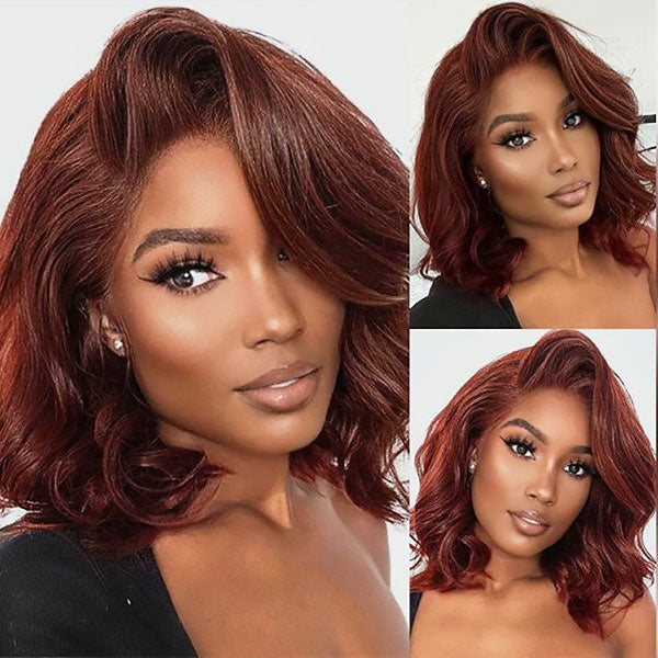 Reddish Auburn Color Bob Body Wave Human Hair Color For Dark Skins 13x4 Lace Front Wigs