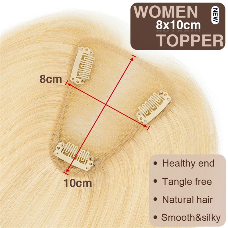 Blonde Real Human Hair Toppers Hair Pieces for Women with Thinning Hair Human Hair Toppers with Bangs Clip in Hair Extensions