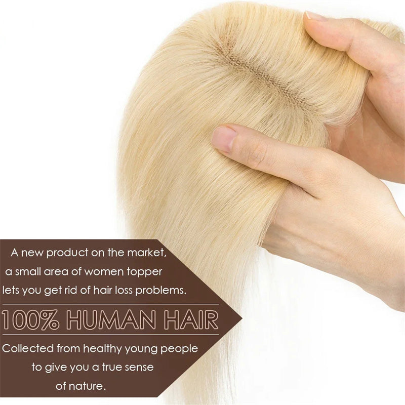 Blonde Real Human Hair Toppers Hair Pieces for Women with Thinning Hair Human Hair Toppers with Bangs Clip in Hair Extensions
