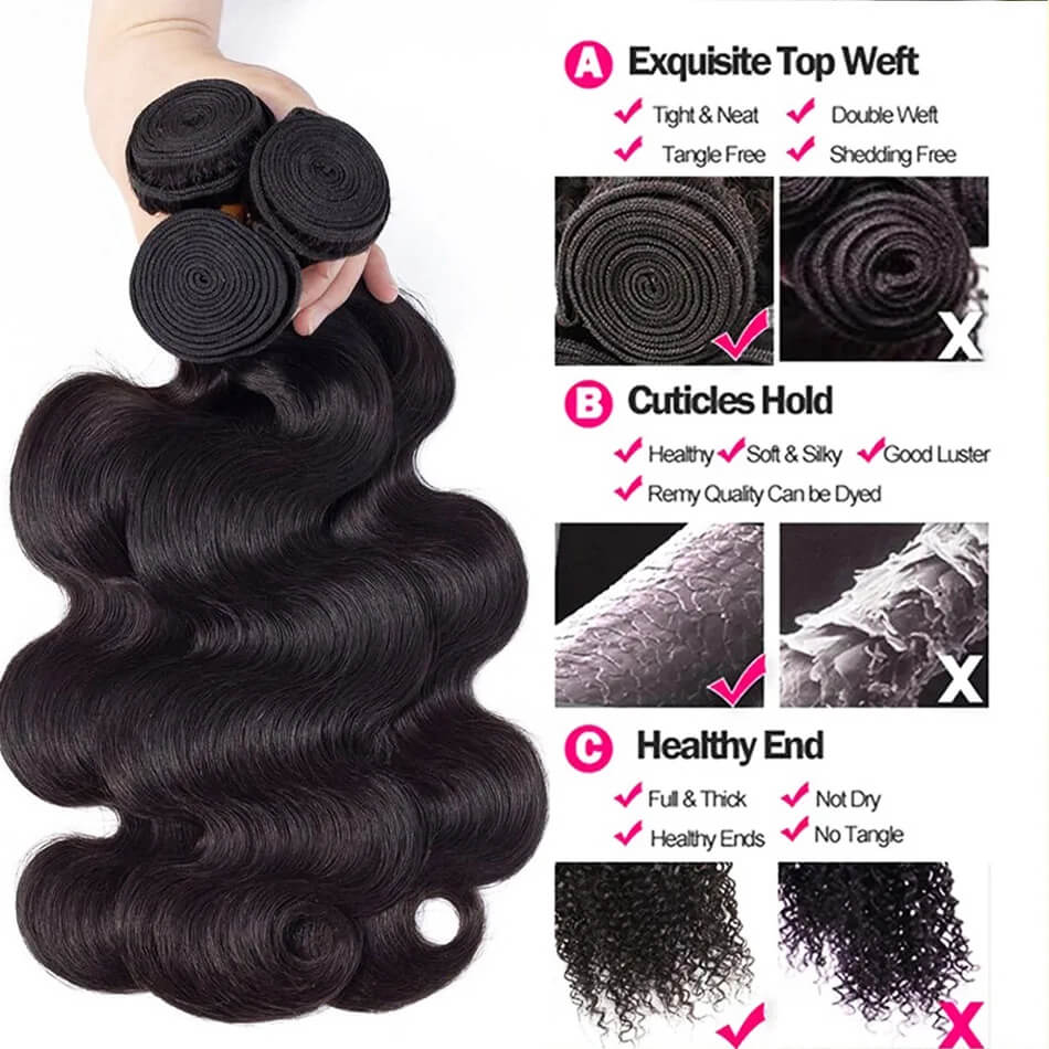 Wesface Body Wave Virgin Hair 3 Bundles With 13x4 Frontal Free Part