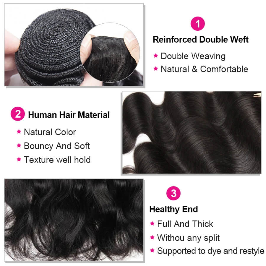 Wesface Body Wave Virgin Hair 3 Bundles With 13x4 Frontal Free Part