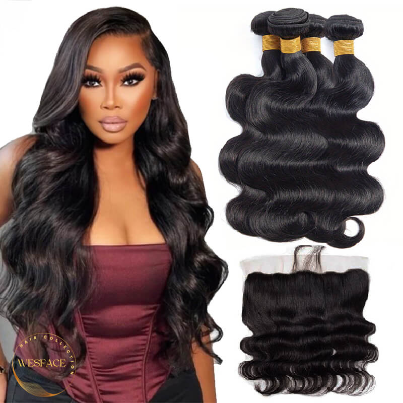 Wesface Body Wave 4 Bundles With 13x4 Lace Frontal Free Part