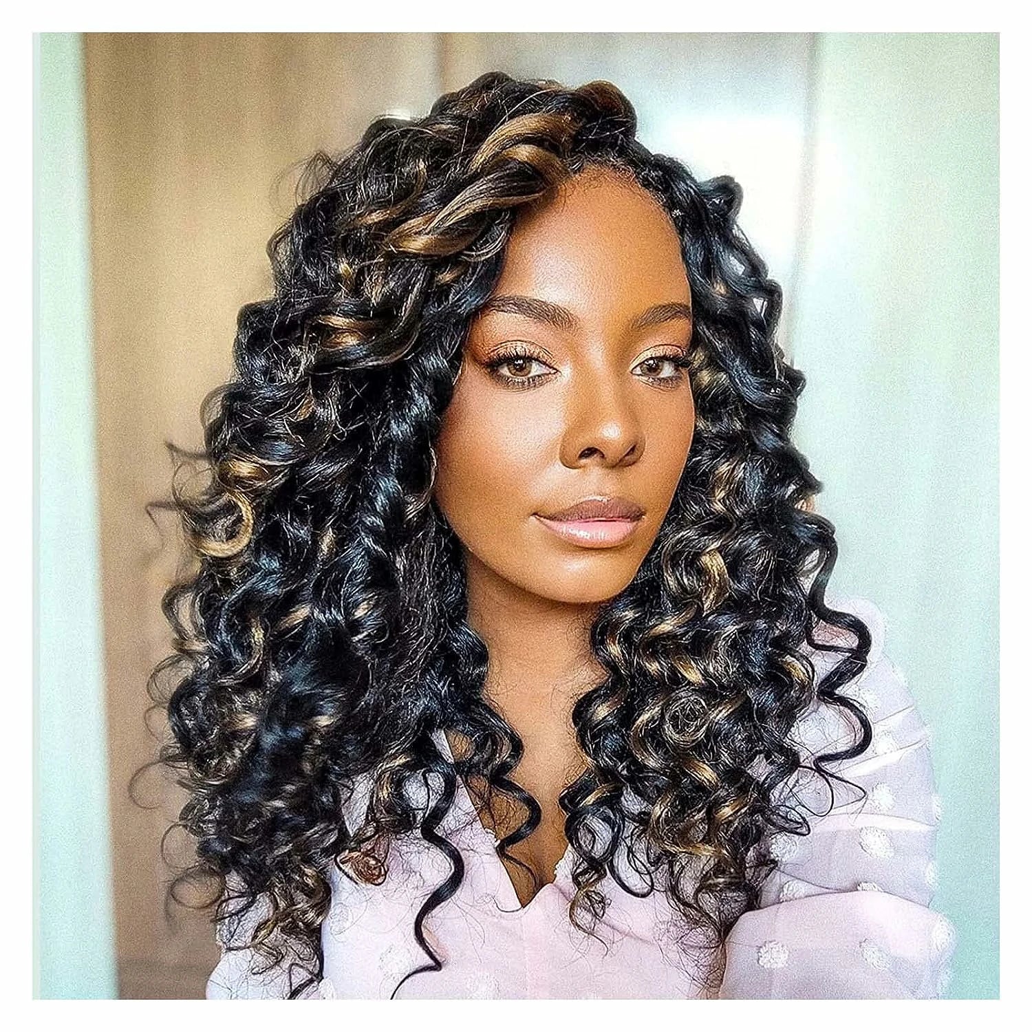 Peluca con rizos hinchables Wesface P1B/27 precortada con encaje transpirable y gorro de aire para mujeres negras, densidad del 180 %