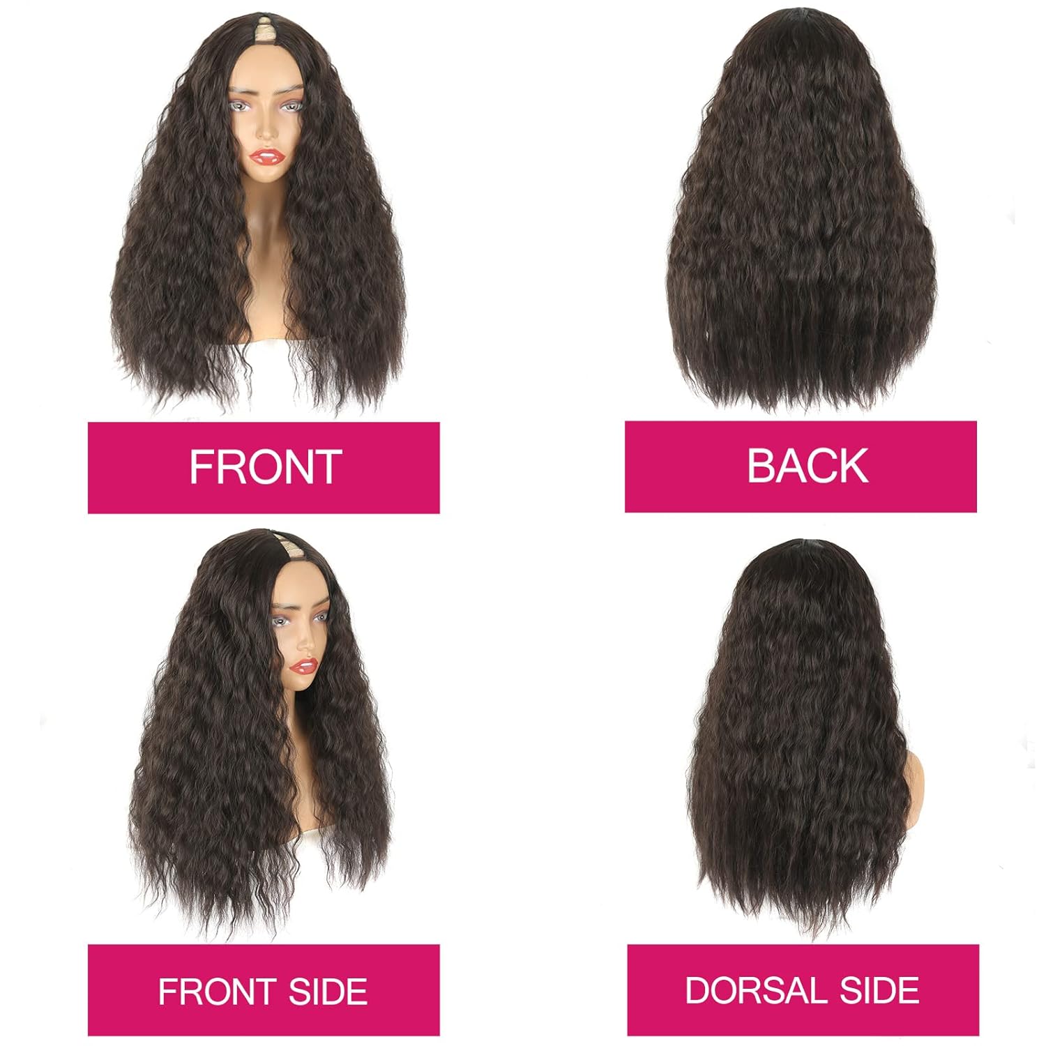 Wesface Brown Curly No Leave Out 180% Density V Part Glueless Wig Human Hair for Beginner Friendly No Glue